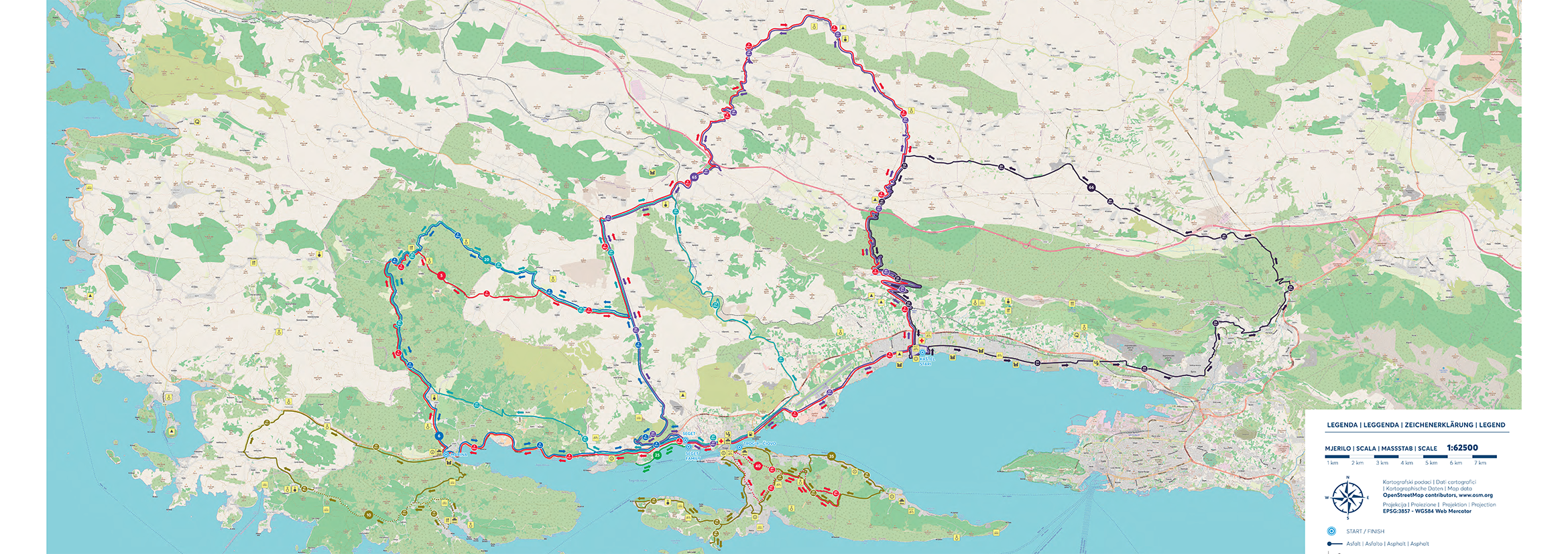 Riviera Okrug Trogir - Road & Family routes map of the island of Čiovo